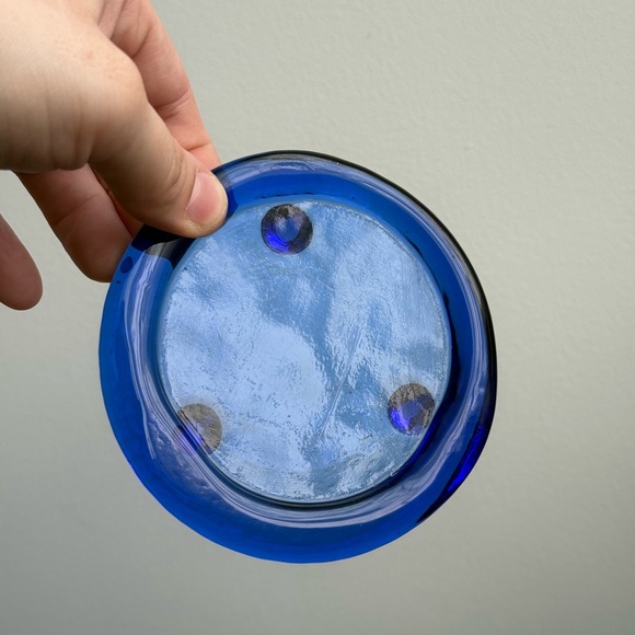 Vintage Cobalt Blue Glass Small Trinket Dish Tray Tealight Candle Holder - Picture 7 of 16